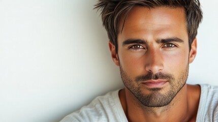 Fototapeta premium Close-up Portrait of a Serious Man with Dark Hair
