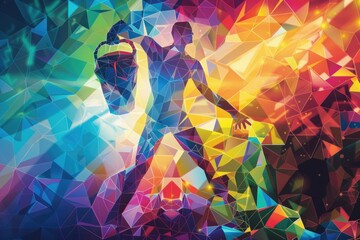 Aquarius zodiac sign in vibrant geometric abstract art design. AI