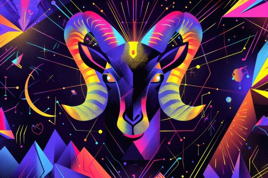 Vibrant aries zodiac sign concept with cosmic elements for astrology theme