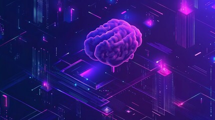 Obraz premium Artificial intelligence, AI web banner, isometric cloud computing concept, data mining, isometric, neural network, machine programming. Modern illustration isometric