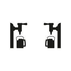 Beer pump with tap and handle. Pouring in beer mug. Vector illustration on white background.