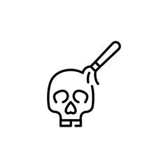 Skull with brush icon. Simple archaeology skull cleaning icon, symbolizing excavation and artifact restoration. Perfect for educational, scientific web designs, research materials. Vector illustration