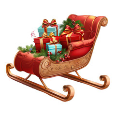Christmas sled with presents, holiday scene, on transparent background cutout