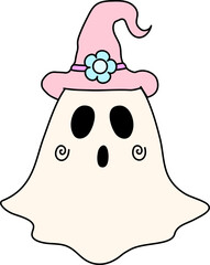 Groovy Ghost Halloween Retro Hippie Cartoon Doodle