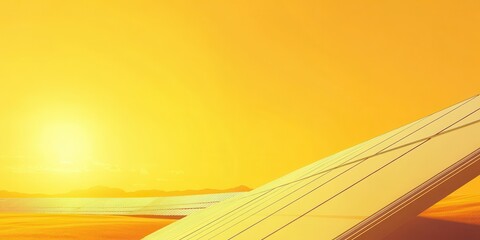 A stunning sunset over a tranquil landscape with vibrant orange hues and geometric lines creating a serene atmosphere.