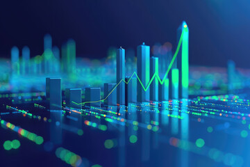 Fototapeta premium a histogram with a green arrow going up symbolizing business growth