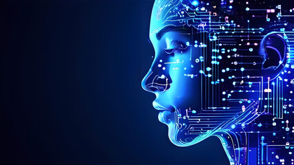 Obraz premium Visually represent the flow of data or light in the form of a human, Add digital patterns or flows around the head to make it look like the AI ​​is understanding human thoughts.