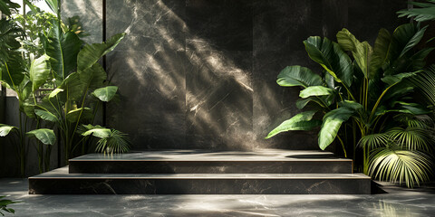 Tropical Leaves on Dark Background