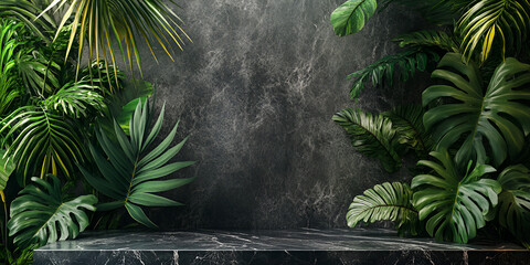 Tropical Leaves on Dark Background