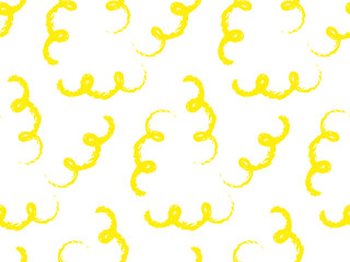 Seamless abstract yellow spiral pattern. Brush curly lines background. Pencil or pen squiggles ornament. Scribble brush strokes vector pattern. Hand drawn marker scribbles, curved lines, sketches