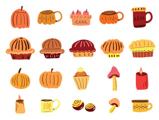 Collection of  Autumn Flat Vector Illustration Elements
