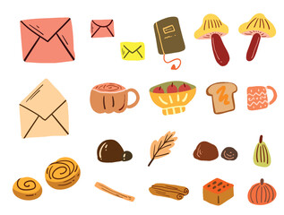 Collection of  Autumn Flat Vector Illustration Elements