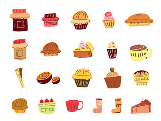 Collection of  Autumn Food Flat Vector Illustration Elements