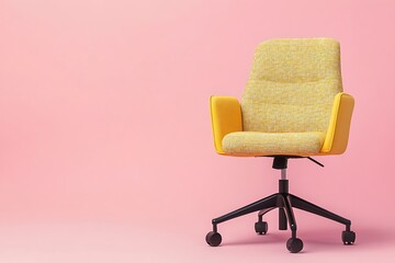 Modern office chair on yellow background. Space for text