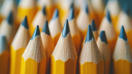 freshly sharpened pencils on a clean desk in bright lighting viewed from the top organized workspace tools for writing study or creative tasks in an office or school setting perfect for neat work