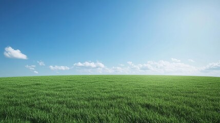 Obraz premium An expansive empty grass field stretches out under a clear blue sky, creating a tranquil and open landscape.