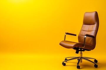 Obraz premium Modern office chair on yellow background. Space for text
