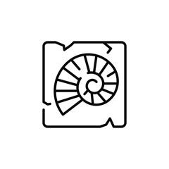 Fossilized ammonite icon. Minimal line art depicting a spiral ammonite fossil encased in a cracked square frame. Perfect for archaeological and fossil-related projects. Vector illustration © InvisionFrameStudio