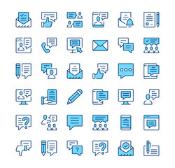 Message icons. Outline symbols. Vector blue line icons set