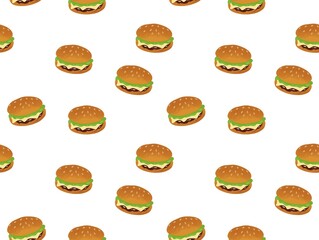 Seamless Pattern Burger. Delicious Hamburger Illustration. Burger Pattern Packaging. Repeat American Hamburger. Endless Beef cheese Burger illustration