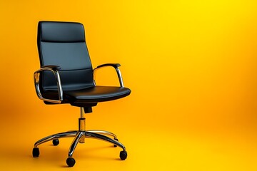 Fototapeta premium Modern office chair on yellow background. Space for text