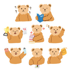 Collection of Cute Bear School and Education Character Illustration Vector Elements

