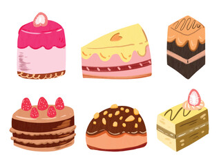 Collection of Watercolor Sweet Cake Vector Elements
