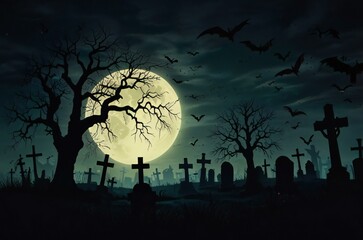 halloween night scene with bats