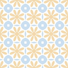 Ceramic Floral Pattern. Blue Brown Natural Ceramic Floor Wallpaper Motif. Geometric Element Illustration. Modern Tile Ornament.