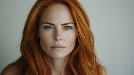 Fototapeta premium Freckled Redhead Girl with Thoughtful Expression