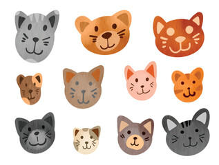 Sticker set of different cat watercolor illustration Vector Elements