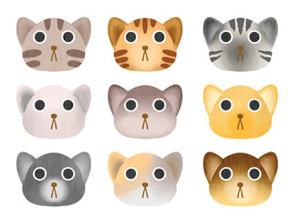 Sticker set of different cat watercolor illustration Vector Elements
