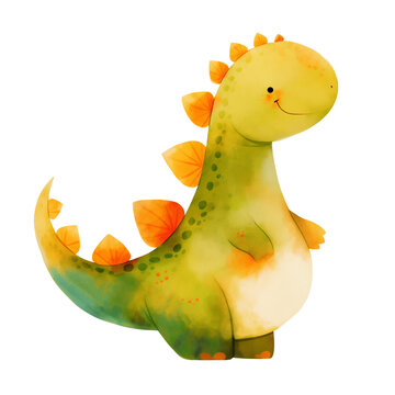 cute watercolor dinosaur character