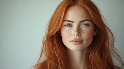 Naklejka premium Freckled Redhead Girl with Thoughtful Expression