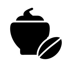 Fototapeta premium Black Coffee Mug Icon - Silhouette of a Coffee Mug with Coffee Beans in Minimalist Style