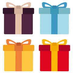 Four Cube Gift Box with Four Colors on White Background