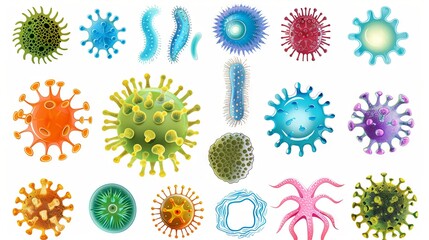 Watercolor illustration, set of different germs and viruses on transparent isolated background.
Outbreak of coronavirus COVID-19 and pandemic health risk concept. 3d illustration