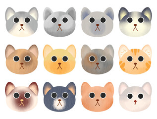 Cute cats with different color and size watercolor set