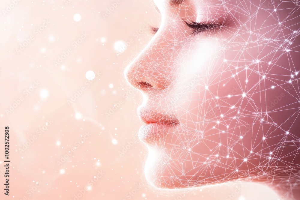 Poster abstract background featuring lines and dots resembling skincare procedure diagrams, highlighting be