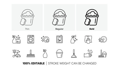 Laundry, Window sponge and Vacuum cleaner. Cleaning line icons. Washing machine linear icon set. Line icons set. Vector © blankstock