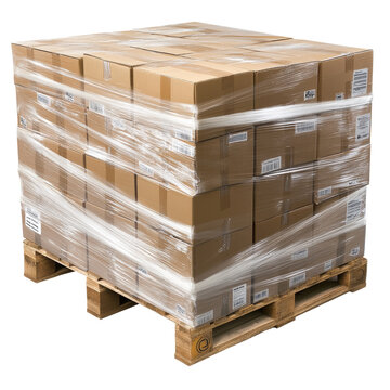 Cardboard boxes on a secured pallet