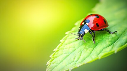 Fototapeta premium Vibrant Ladybug on Green Leaf in Nature