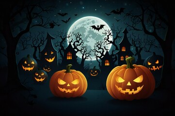 Fototapeta premium halloween background with pumpkin and bats