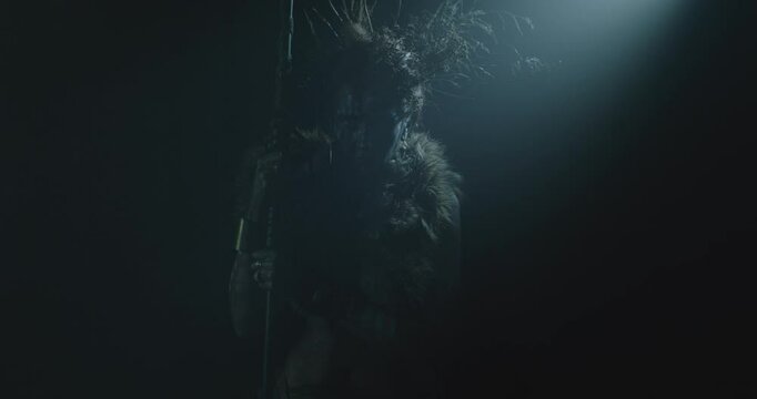 A creepy witch during the night storm