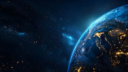 Obraz premium Bioluminescent Planet Earth with Glowing Cities Shining Like Neural Pathways in the Starry Night Sky