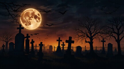 halloween night scene with moon