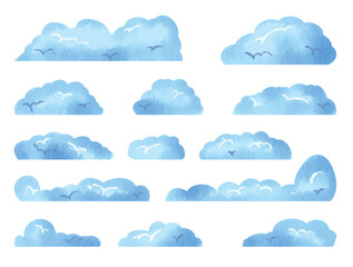 Collection of Watercolor Blue Cloud Vector Elements