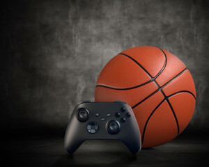 Basketball ball and joystick on neutral background © Albert