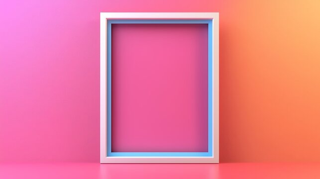 A colorful blank frame stands against a vibrant pink and orange backdrop, perfect for showcasing art or photography.