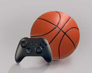 Basketball ball and joystick on neutral background © Albert